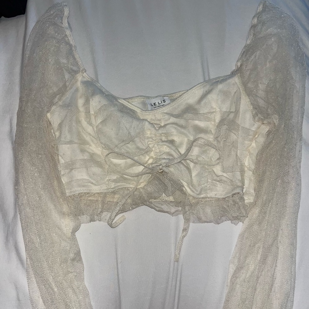 le lis cream crop top see through sleeves size small